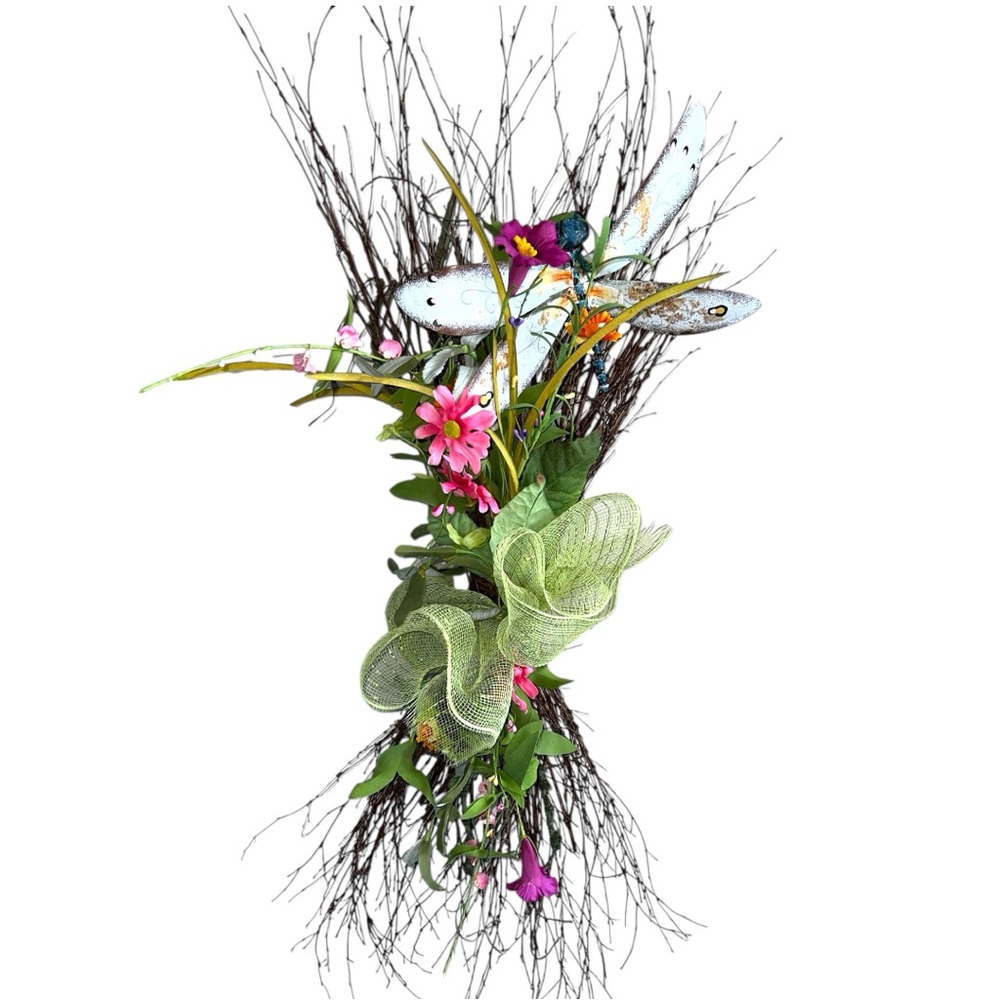 Floral Wall Decor with Dragonfly Accent